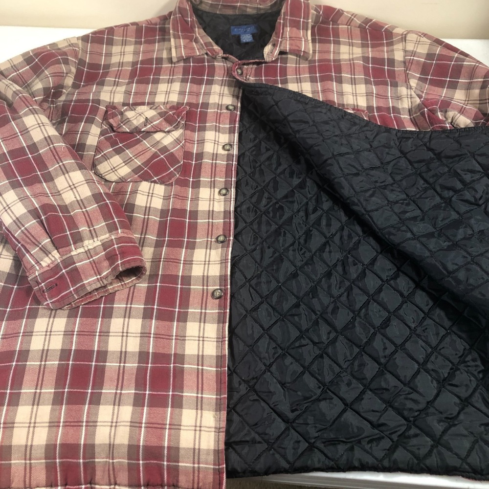 Vintage 80s Towncraft Penneys Flannel Shirt‎ Red Plaid Quilted Rockabilly Sz XXL